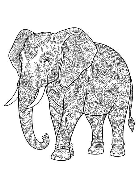 Paisley elephant — free printable coloring page for adults