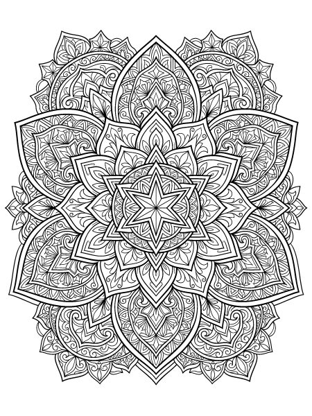 Geometric star mandala — free printable coloring page for adults