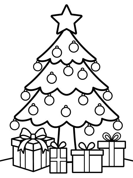 Christmas tree with presents — free printable Christmas coloring page