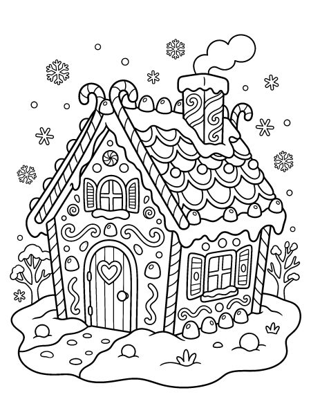 Gingerbread house — free printable Christmas coloring page