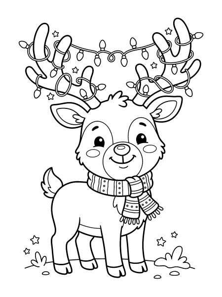 Example page drawn by the same engine: reindeer in Christmas lights