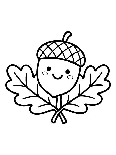 Acorn on oak leaves — free printable fall coloring page