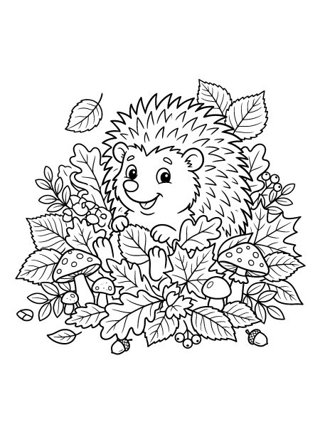 Hedgehog in the leaves — free printable fall coloring page