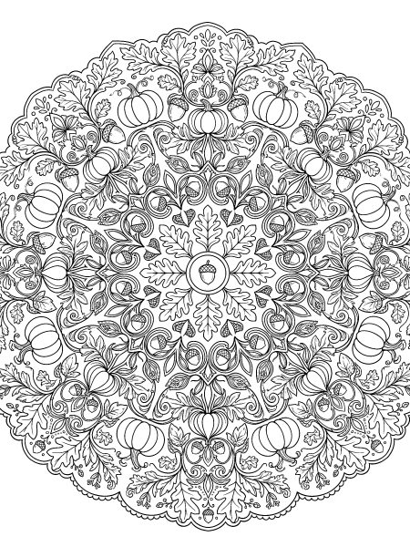 Autumn leaves mandala — free printable fall coloring page