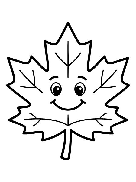 Smiling maple leaf — free printable fall coloring page