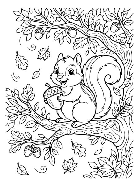 Example page drawn by the same engine: squirrel with an acorn