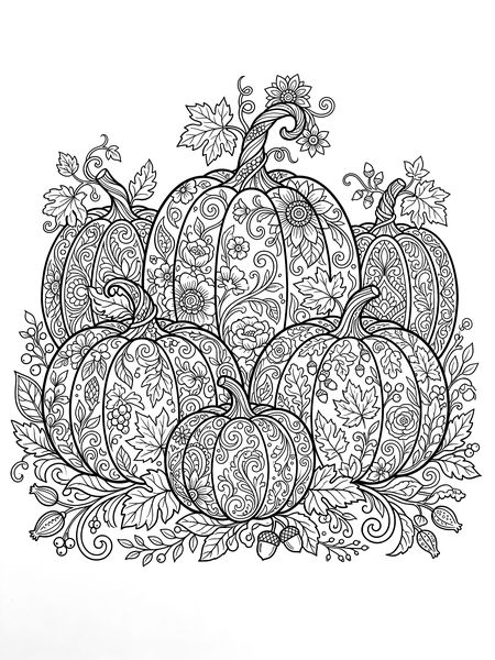 Pumpkins with floral patterns — free printable Halloween coloring page