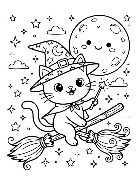 Example page drawn by the same engine: cat in a witch hat