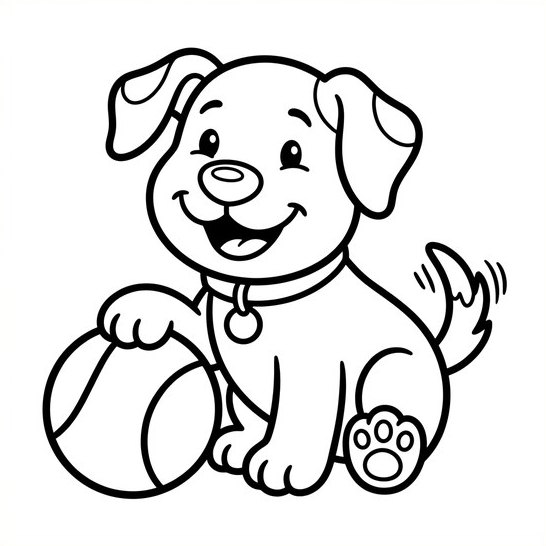 Bold & Easy page drawn by the generator: a puppy with a ball